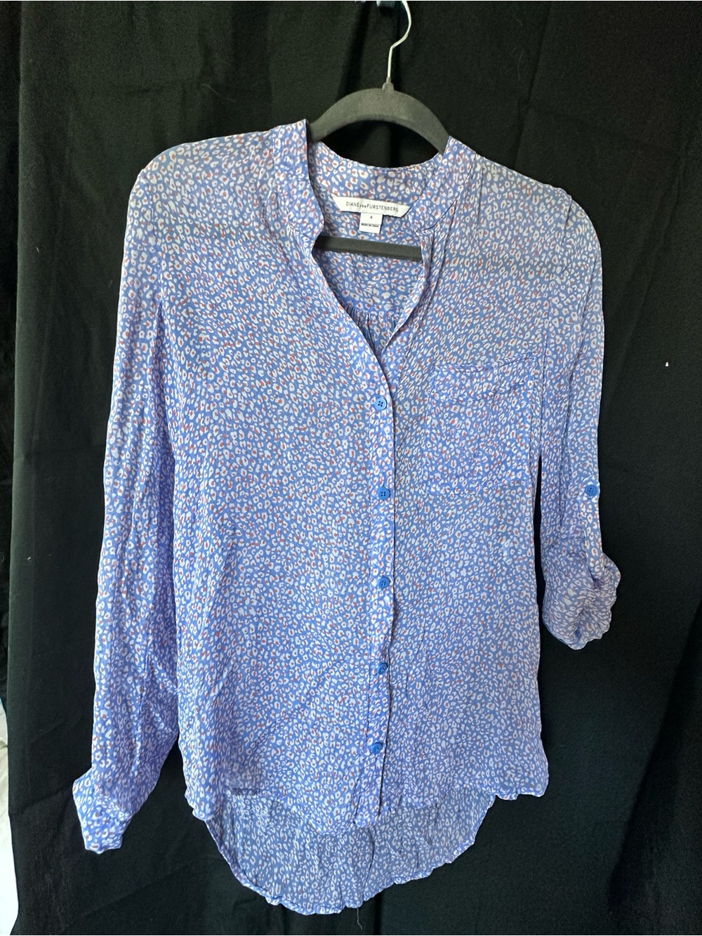 Diane Von Furstenberg silk -Blue Printed Button-Down Shirt